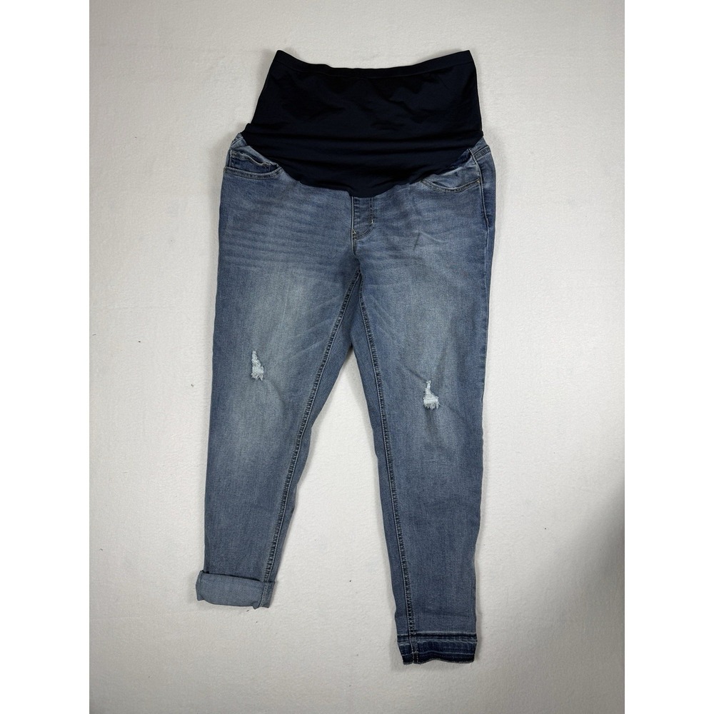 Time & Tru Womens Maternity Skinny Jeans Light Wash Blue Distressed Large 12-14